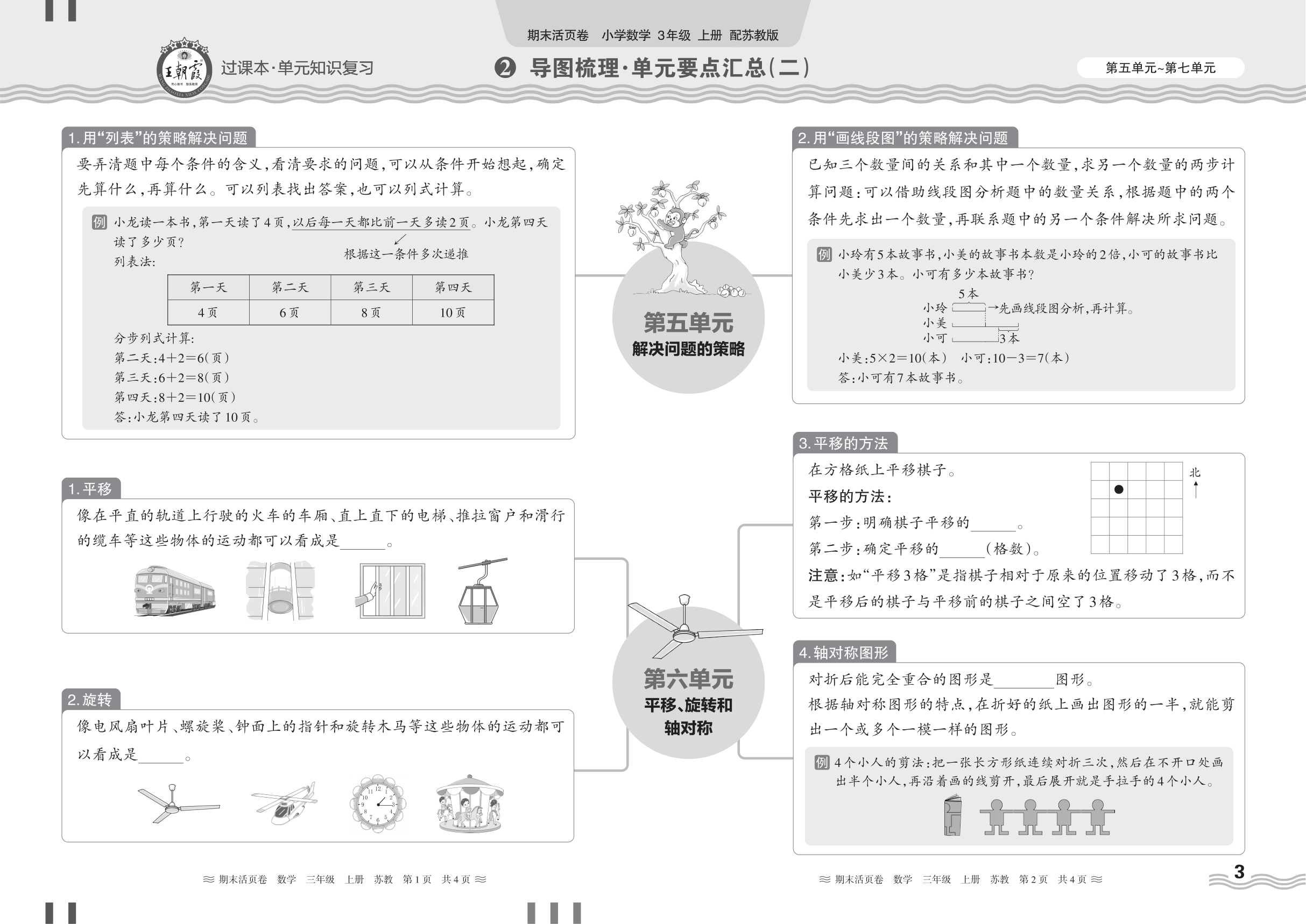 2024秋上册三年级数学苏教版 期末过课本HY版·导图梳理·单元要点汇总(第五单元~第七单元)