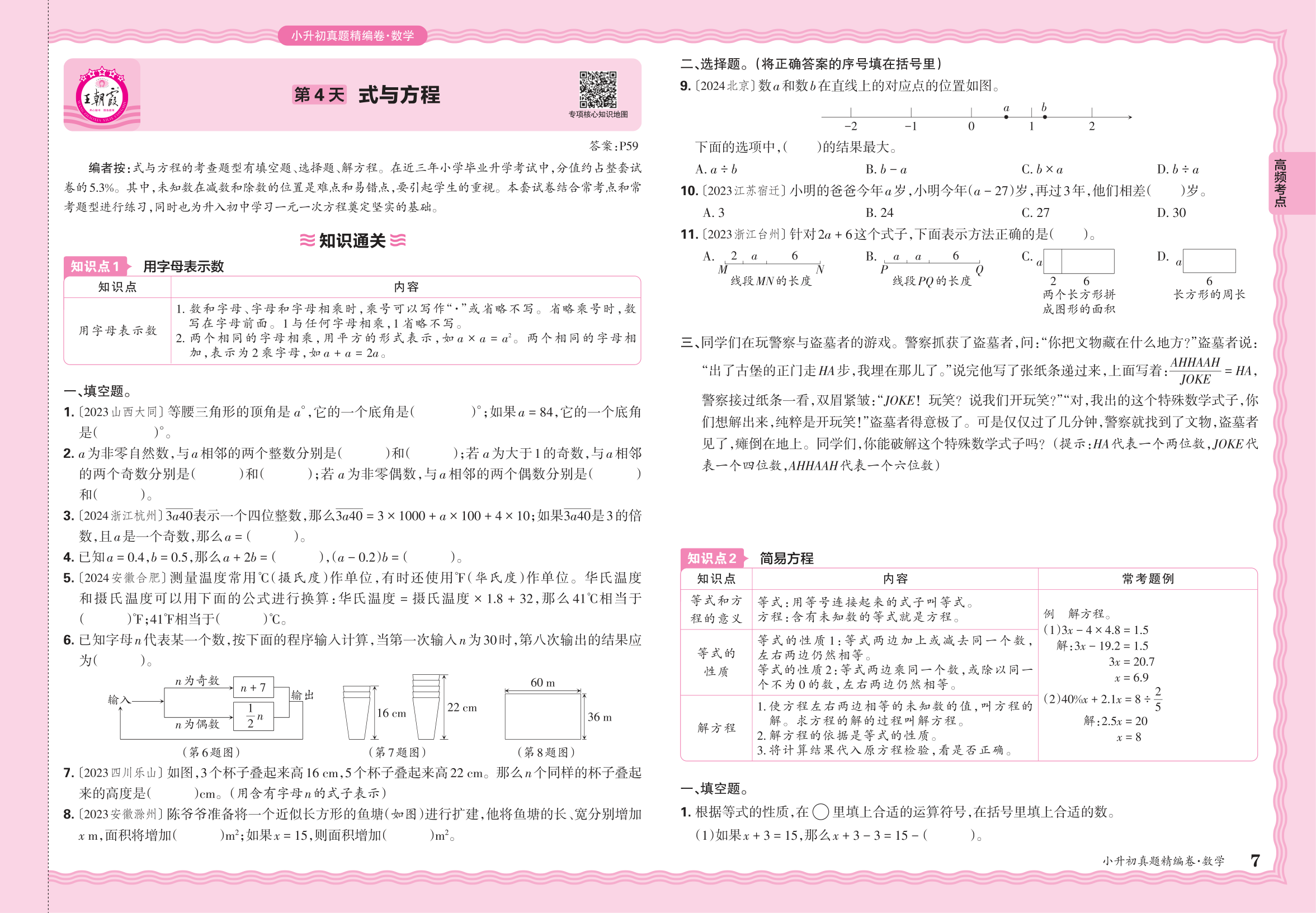 小升初数学·2025年高频考点分类集训卷——式与方程
