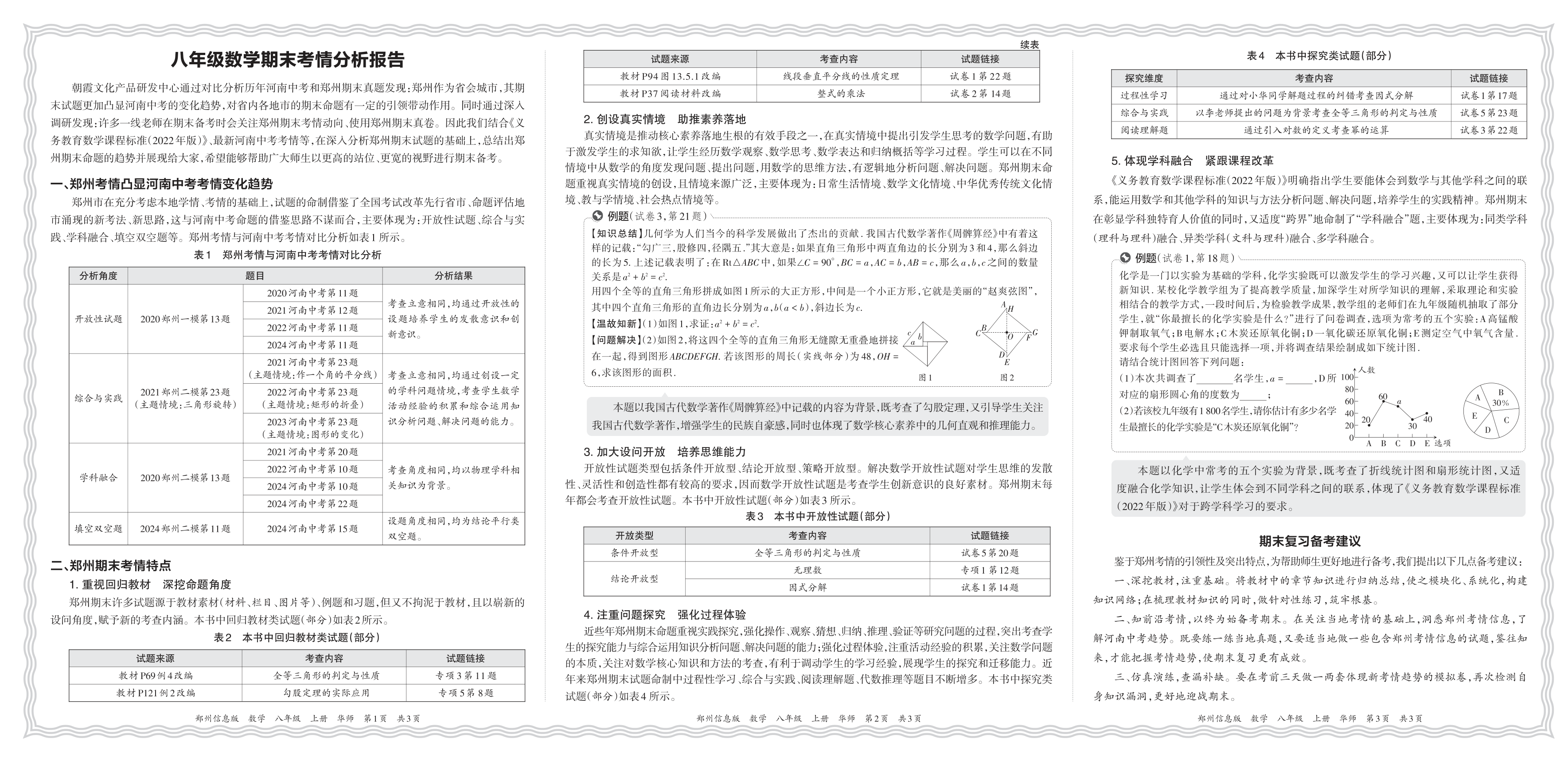 初中数学华师版八年级期末考情分析报告(2024秋郑州)